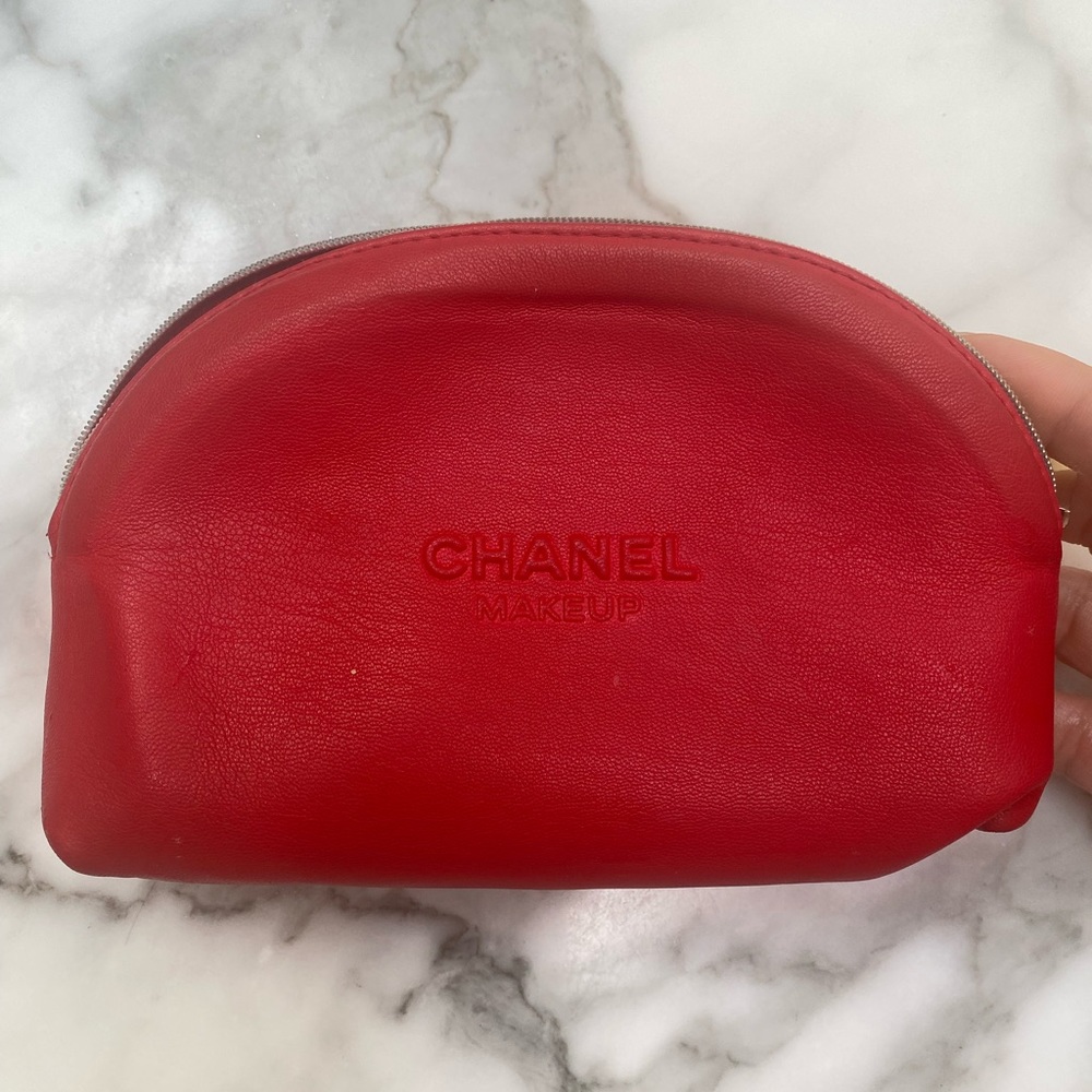 Chanel red beauty cosmetic bag